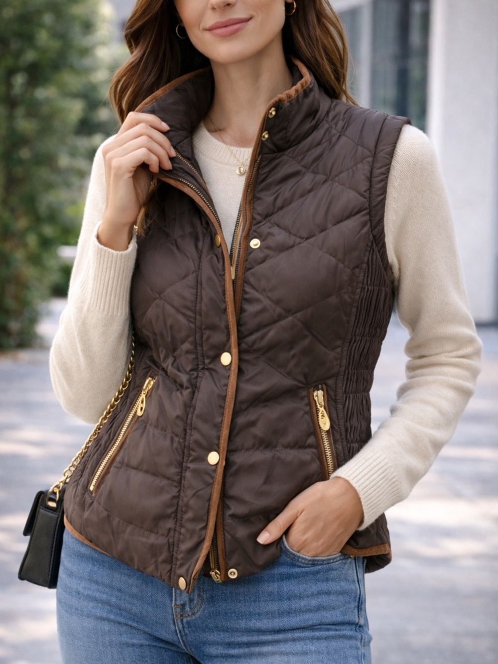Brown Quilted Women's Vest